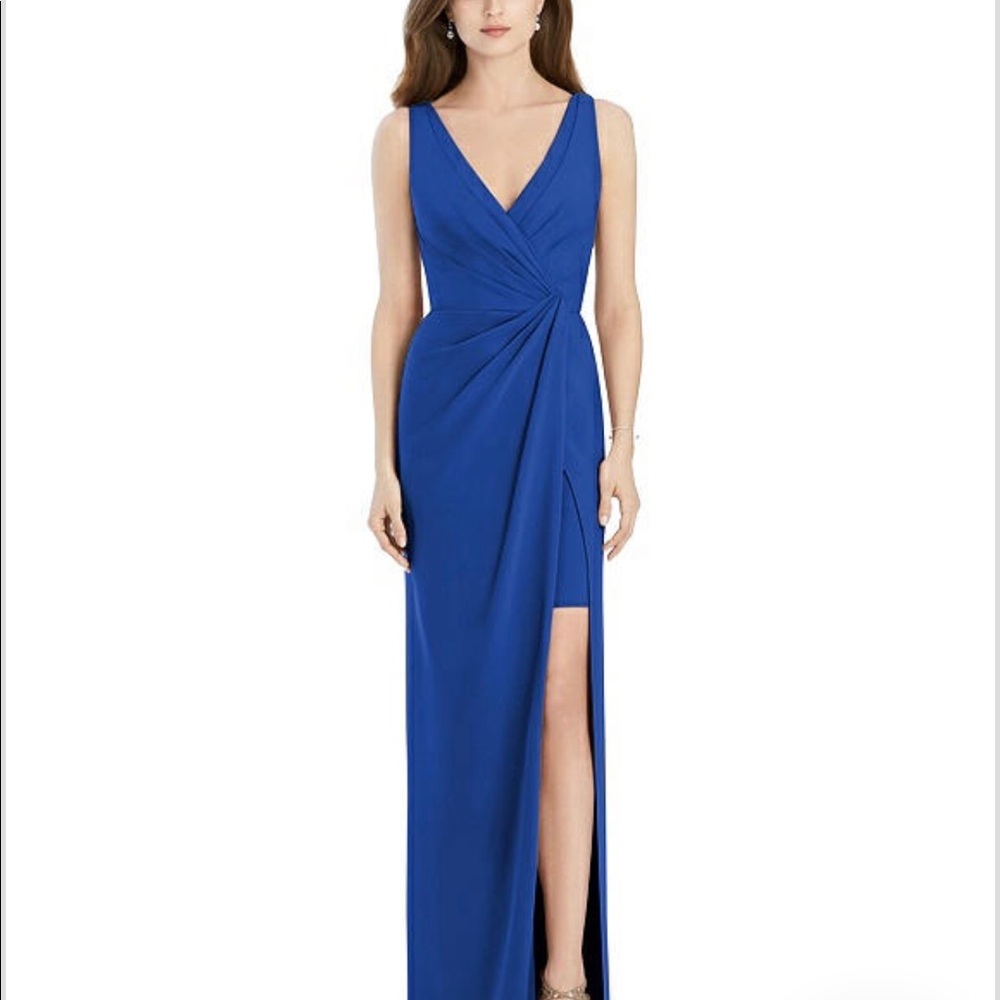Sapphire Blue Crepe Long Dress with Slit